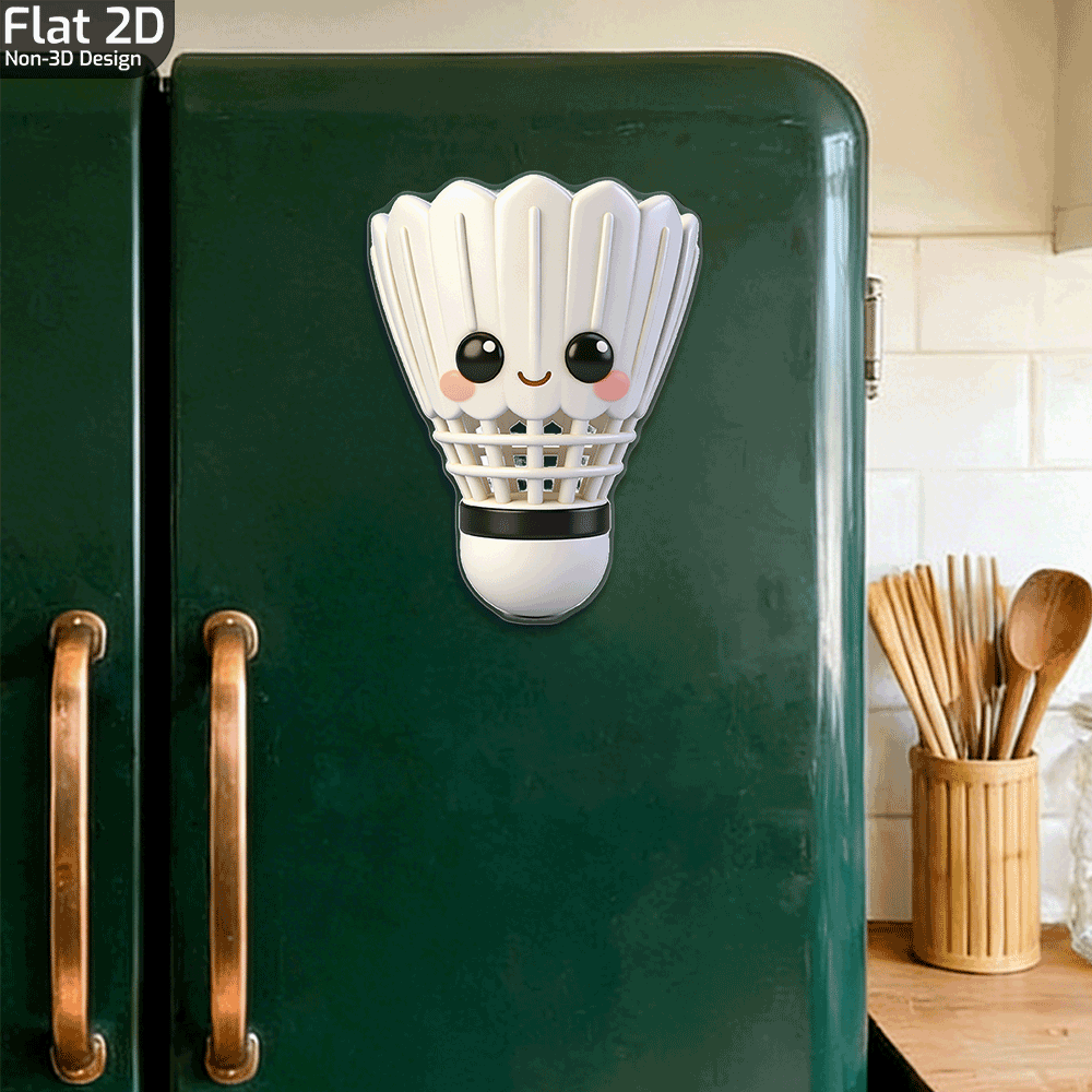 TEMU Imán de bádminton de 1 pieza, para nevera y puertas - Lindo rostro sonriente con volante y pajarito, decoración deportiva de dibujos animados