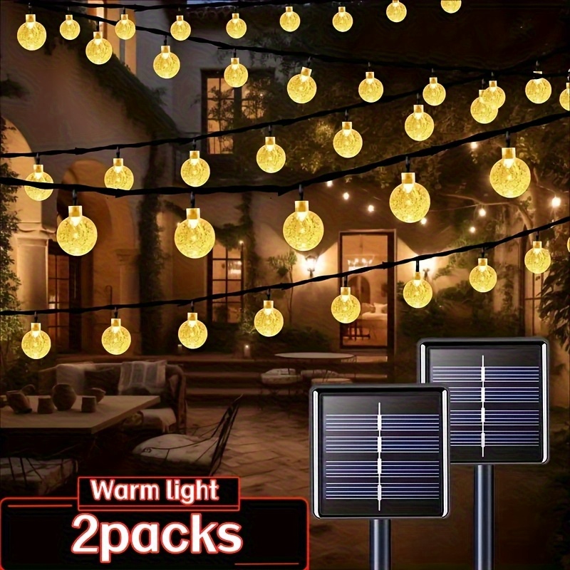 TEMU 2-pack 78-foot Solar String Lights, 200 Leds - Crystal Ball Design, 8 Light , Spring Camping Atmosphere Lights, Outdoor Garden Lights, Suitable