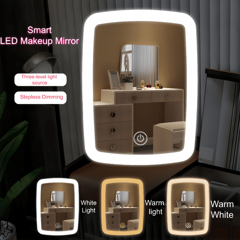TEMU Specchio da trucco da tavolo a LED, modalit� di illuminazione a colori, uno specchio portatile da trucco con funzione di illuminazione, per