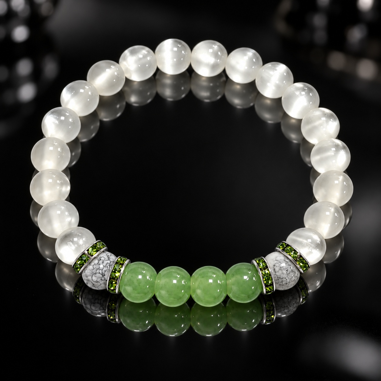 Wealth-Attracting Beaded Bracelet with Cat's Eye & Aventurine