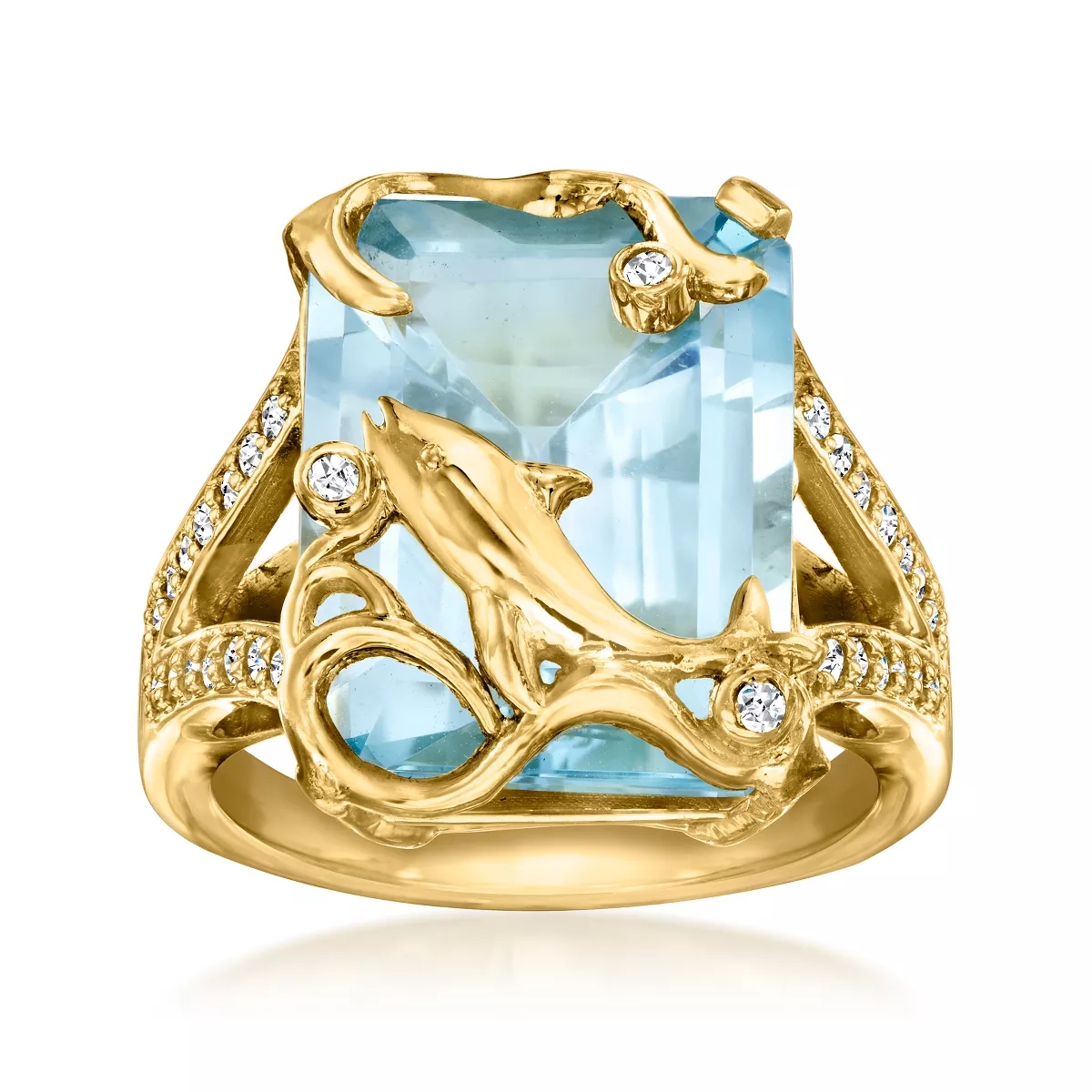 Retro Golden Dolphin Finger Ring with Synthetic Zirconia