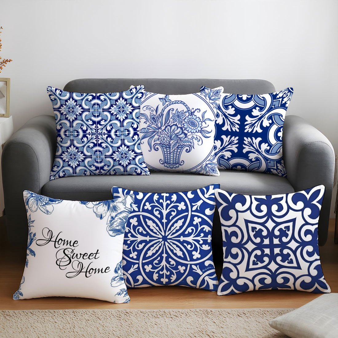6pcs Set Single Sided Printed Pillowcases Floral Geometric