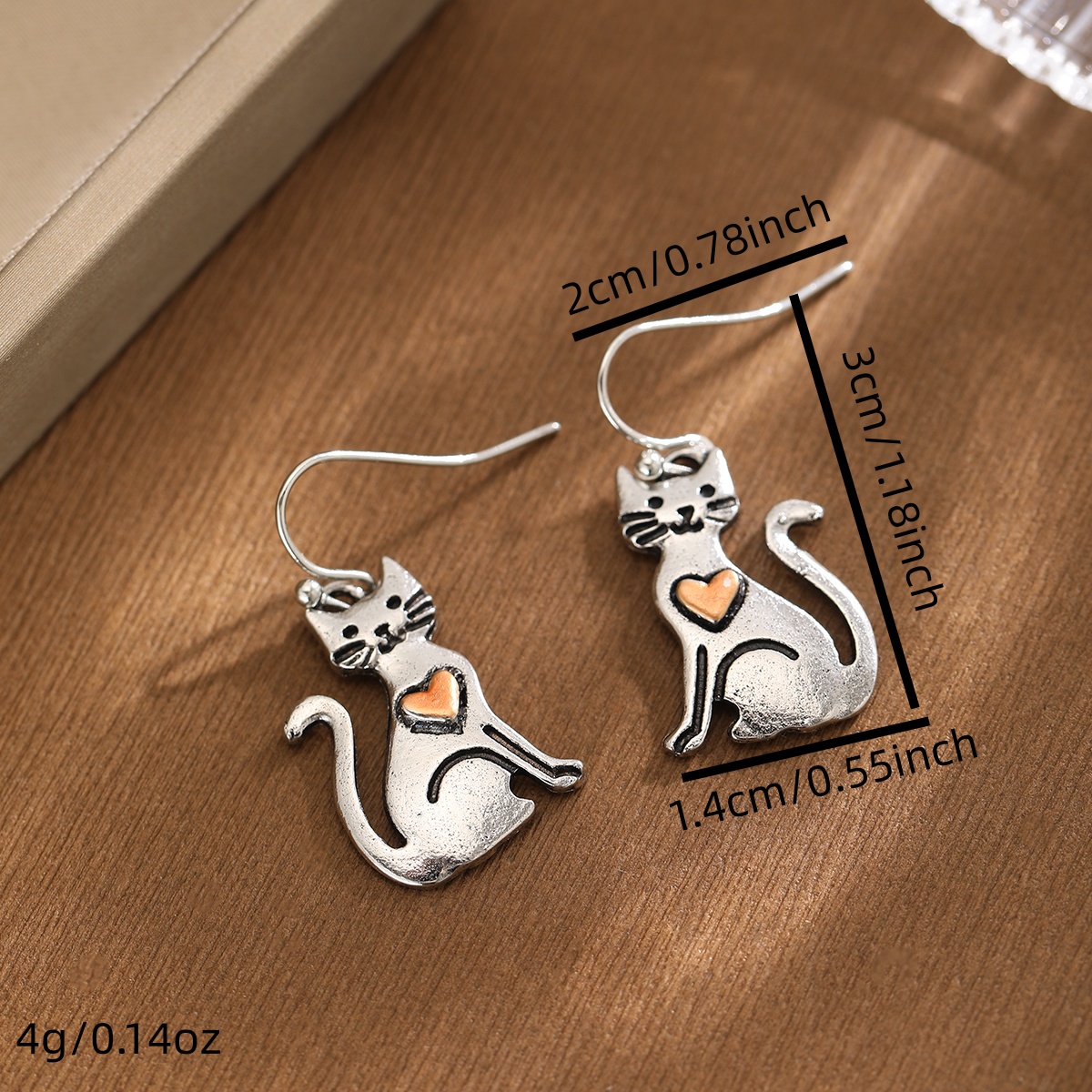 Cute Two-Color Love Heart Kitten Shaped Pendant Earrings