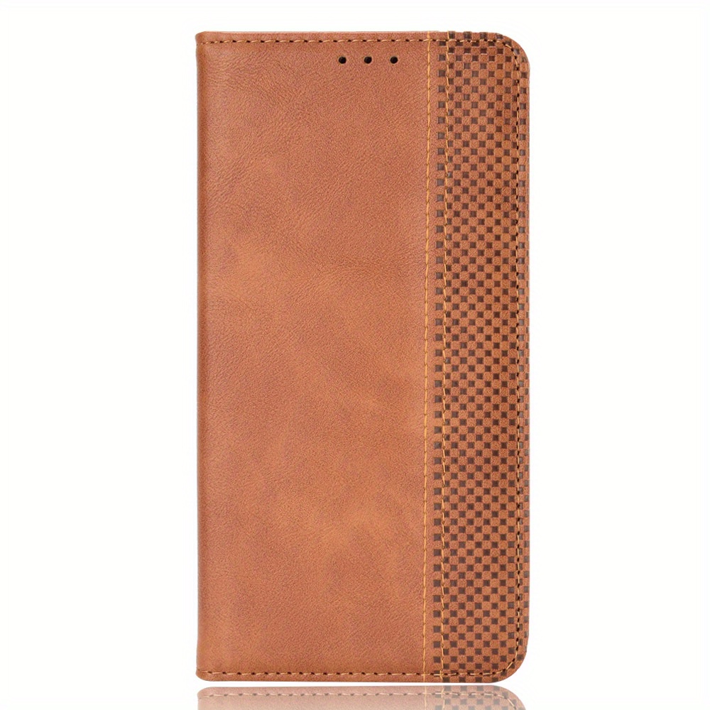 TEMU Phone Case: Brown Magnetic Closure Vintage Pattern Phone Case, Portable And Practical Unisex Faux Leather Phone Case Compatible With Galaxy S25