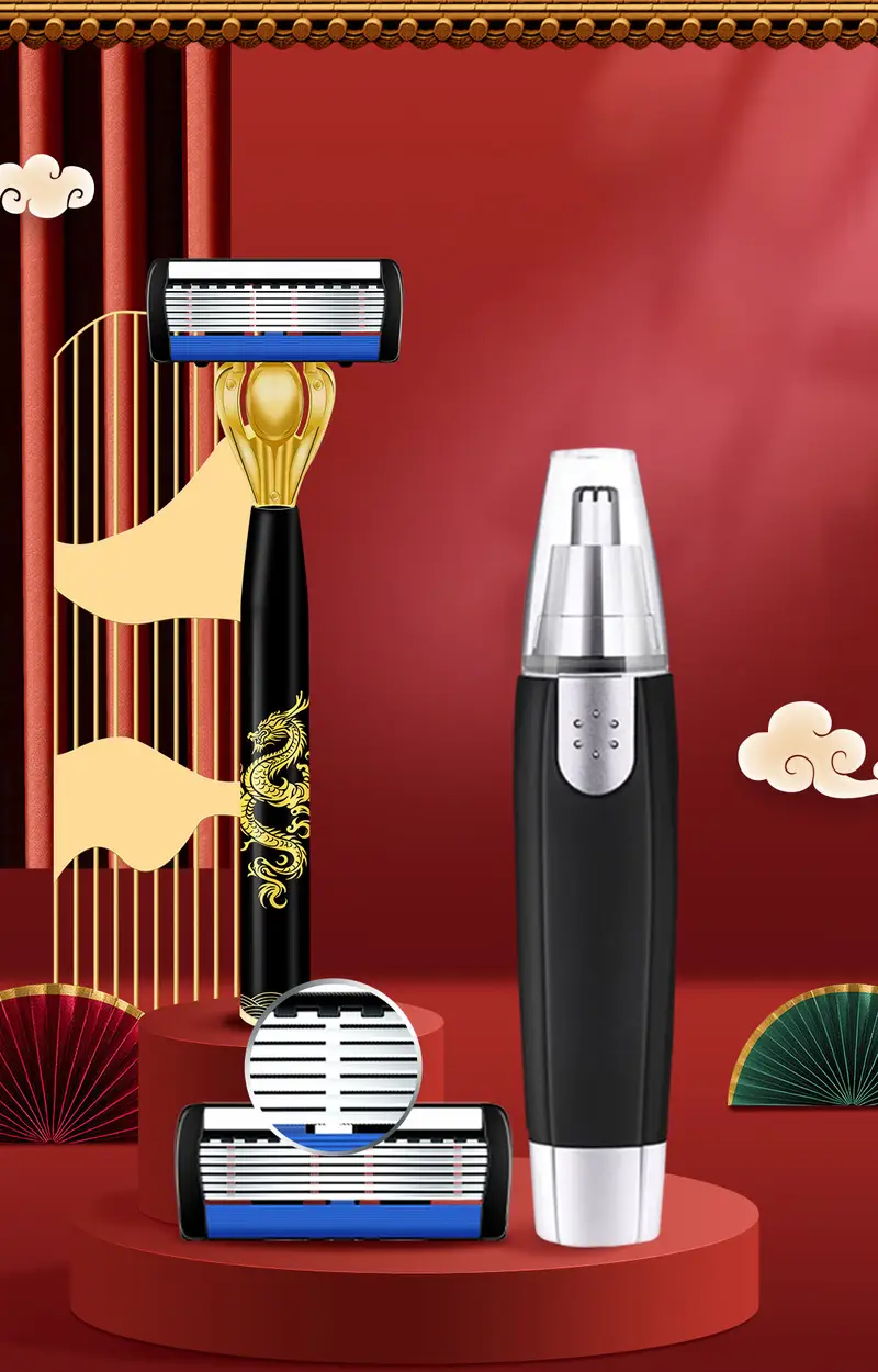 2 1 electric nose ear hair trimmer for men women battery powered detachable portable design with golden accent blades multi purpose facial hair trimmer for eyebrows face hair storage case Product details 0