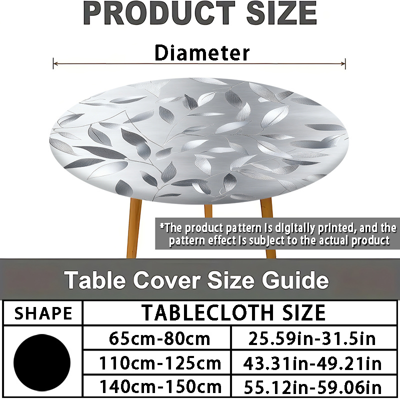 TEMU Nappe Ronde Extensible 2D Plate, 1 pièce, avec un Motif Moderne de Feuilles Argentées - Tissée Lavable, Convient pour - Air, Camping, Repas - S'