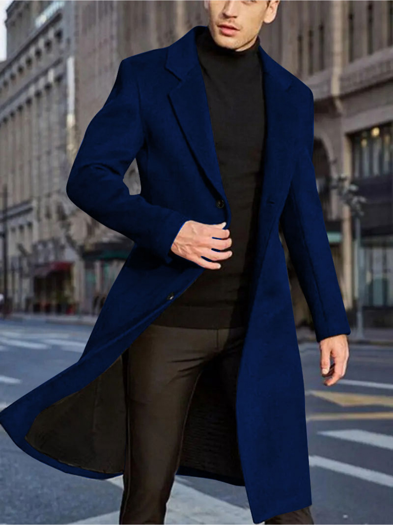 2025 *'S Fit Windproof Long Coat Casual Overcoat with Button Front,  Lapel Collar, Long Length, Solid Color for Spring/Fall, Windbreaker Jacke