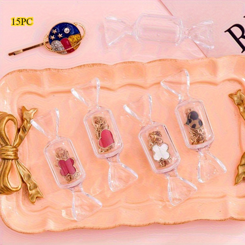 15pcs Cute Candy-shaped Transparent Storage Box Set, Mini Portable Ring Earring Jewelry Organizer, Small Accessory Storage With High- Material For Easy Viewing, Sorting And Organization, Shelf Baskets