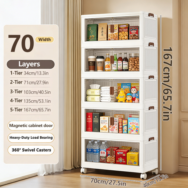 TEMU Multi Layer Stackable Storage Box, Plastic Wardrobe Storage Box With Lid And Wheels, Foldable Storage Box With Door Suitable For Home And