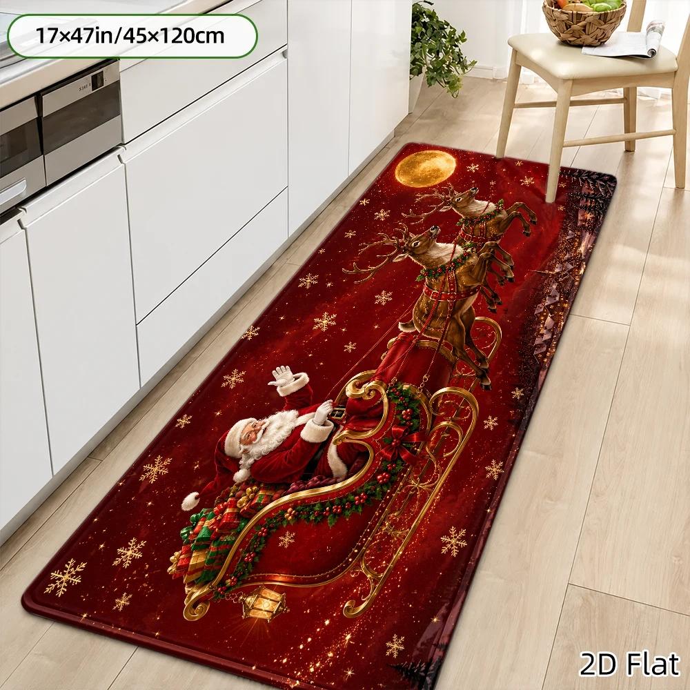 TEMU [jit] 1pc 2d Santa Claus Sled Holiday Pattern Printed Kitchen Floor Mat, Suitable For Indoor/outdoor Entrances, Courtyards, Living Rooms,
