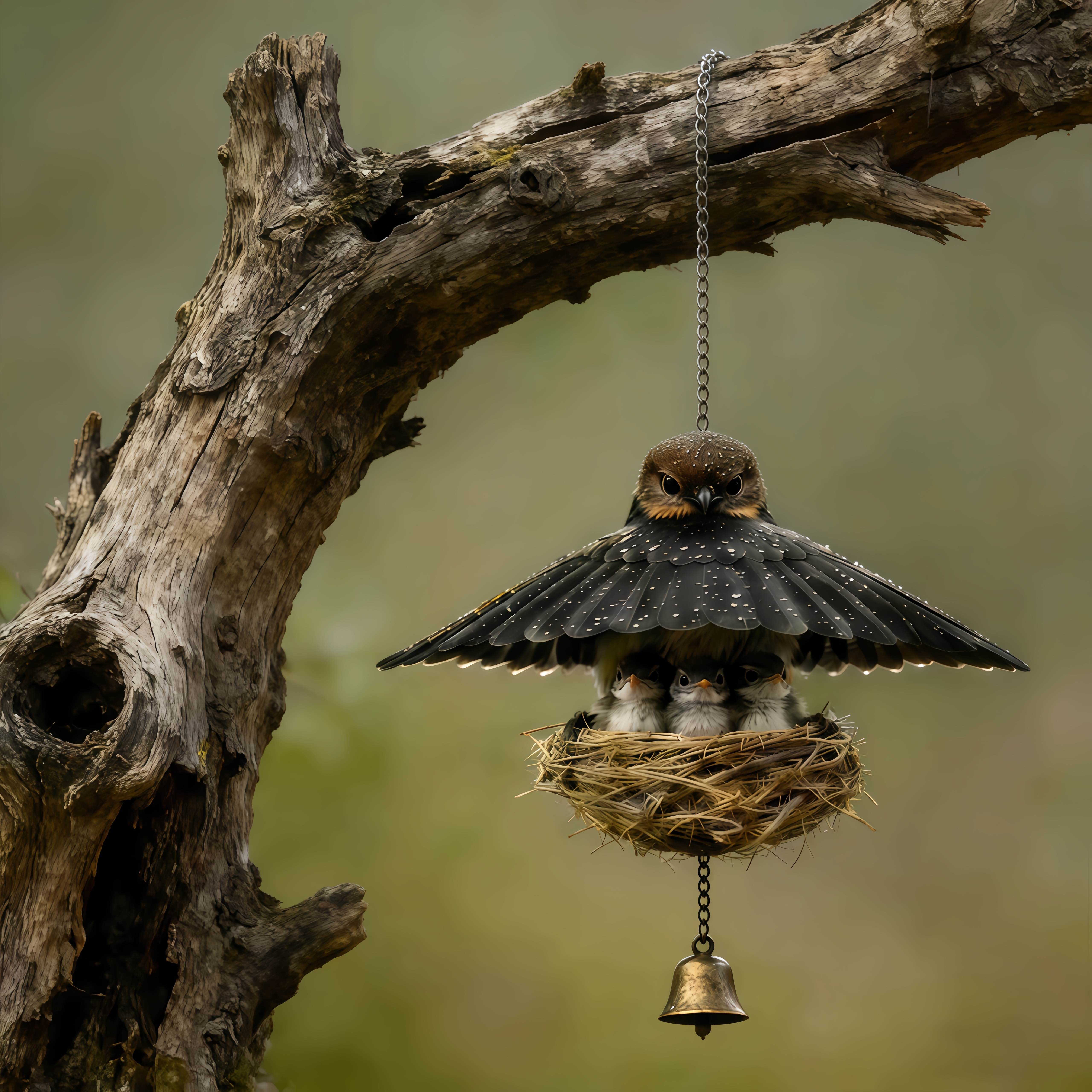 E-shop Vogel Windspiel Anhänger, Vogelnest Eltern - Kupferglocke, Heilende Wohnraumdekoration, Balkon Schlafzimmer Tür Anhänger, Kreatives Geschenk,