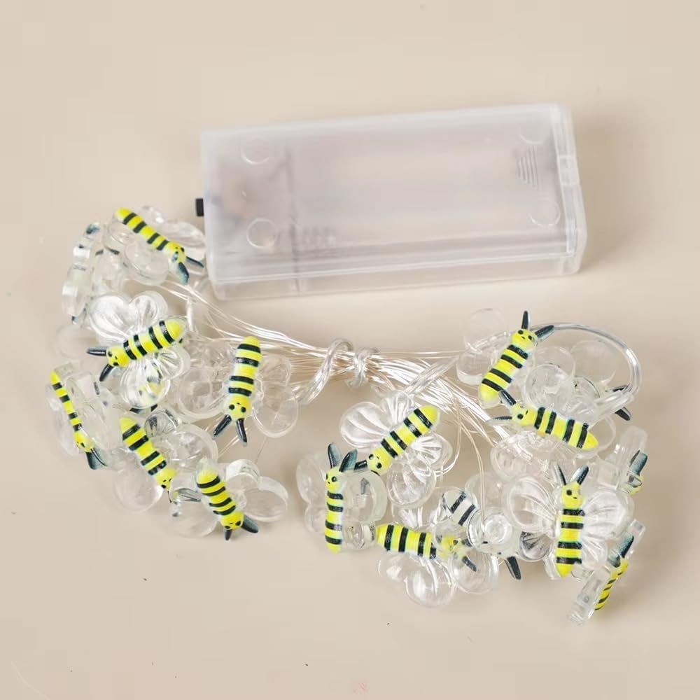 TEMU Cute Bee Fairy String Lights, 20 Led Battery Powered Decorative Lights For Bedroom, Diy Decor, Birthday Party Home Decoration