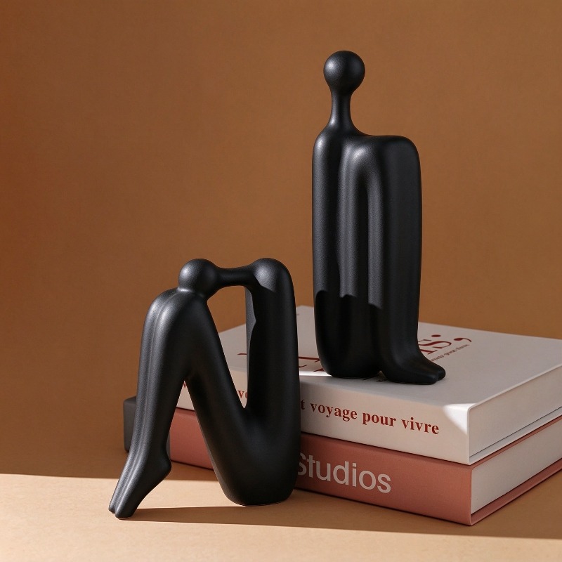 Set of 2 Modern Decorative Bookends, Abstract Human Figure Statues