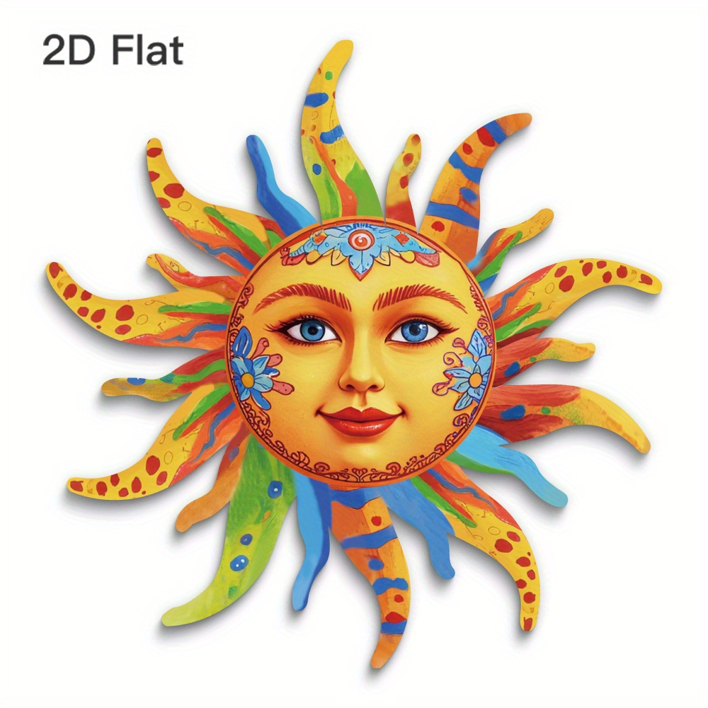 Image of 2d Flat Putuo Decor 1pc Sun Shaped Metal Sign Outdoor Garden Decoration, Outdoor Garden Wall Art Decor For Home Room Yard Flower Garden Backyard, Gift