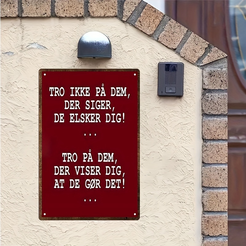 TEMU Danish Quote Metal Sign 1pc, Love Inspirational Red Wall Plaque, 2d Flat Printing Vintage Sign For Home Bar Patio, Scandinavian Gift For Home
