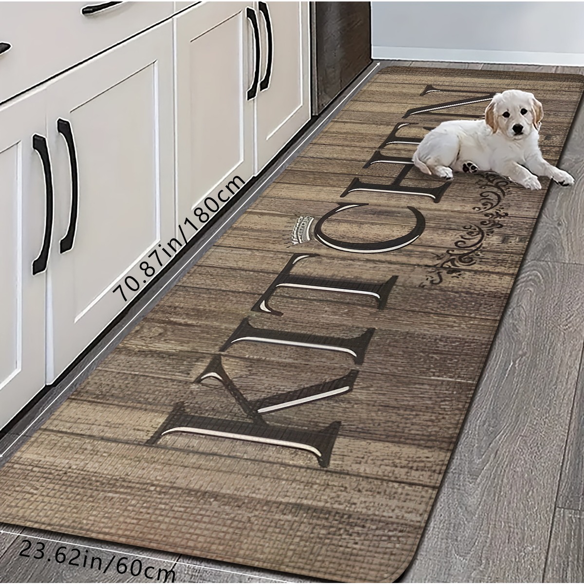 TEMU 1pc Style Grain Kitchen Mat, English Slogan Print Non-slip Absorbent Runner Rug, Easy To Washable, Ideal For Indoor/outdoor Hallway, Kitchen,