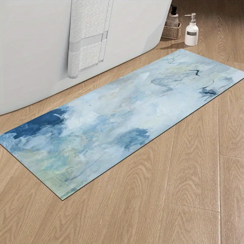 1pc abstract blue pattern non slip bath mat super absorbent easy to clean washable durable rubber backing bathroom kitchen bedroom and laundry room decor bathroom mat Product details 3