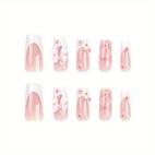 24 press on nails elegant pink french style bow and floral designs coffin shape and lightweight 4pcs nail tool set ideal for weddings and parties you irresistibly