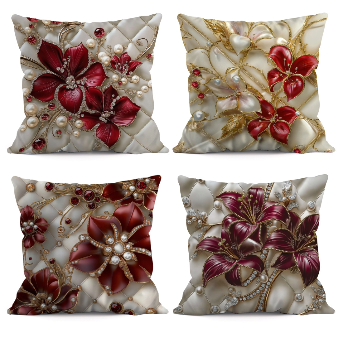 

4pcs/1pc 3d Floral Pearl Single-side Printed Throw Pillow Sofa Cover - Throw Pillow Cover 45*45cm