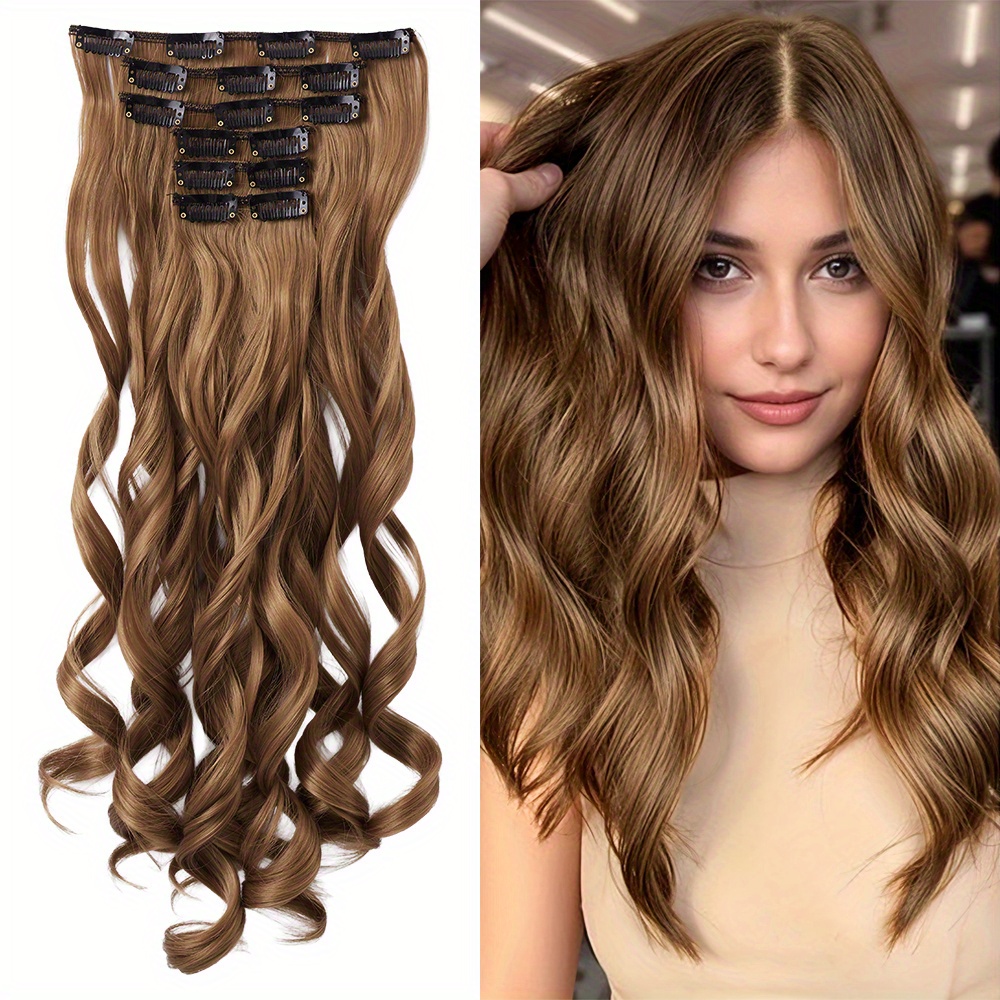 removable hair topper hair topper for women hair extensions clip in 6pcs 7pcs brown hair extension long wavy   clip in hair extension hair pieces for women blonde hair topper wig tools details 3