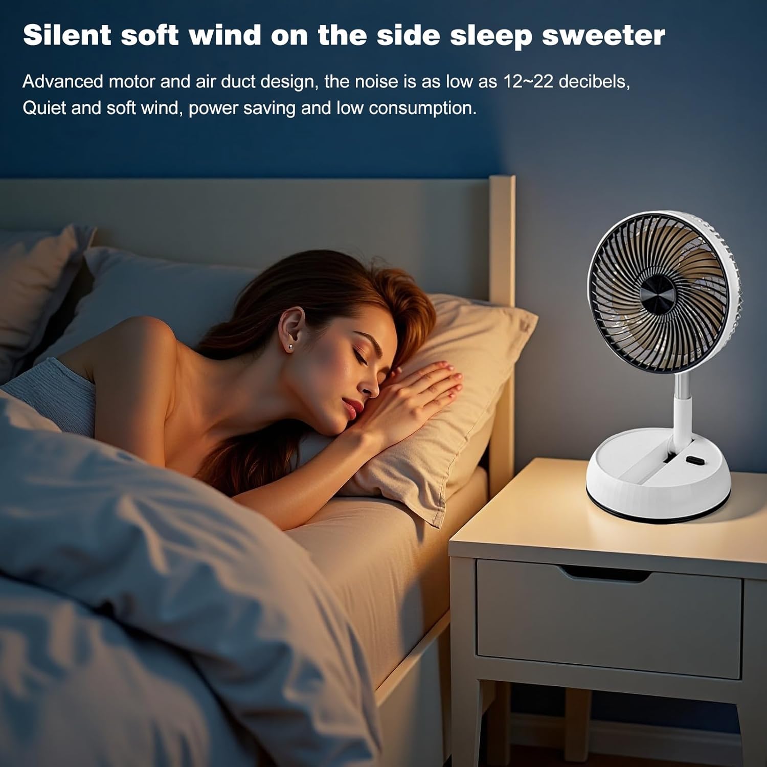 Foldable Rechargeable Oscillating Fan 20.32cm 7200Mah Battery Operated Small Fan, Quiet Table Standing Pedestal Fans for Bedroom Office Camping Travel (White Body And Black Front Grille)