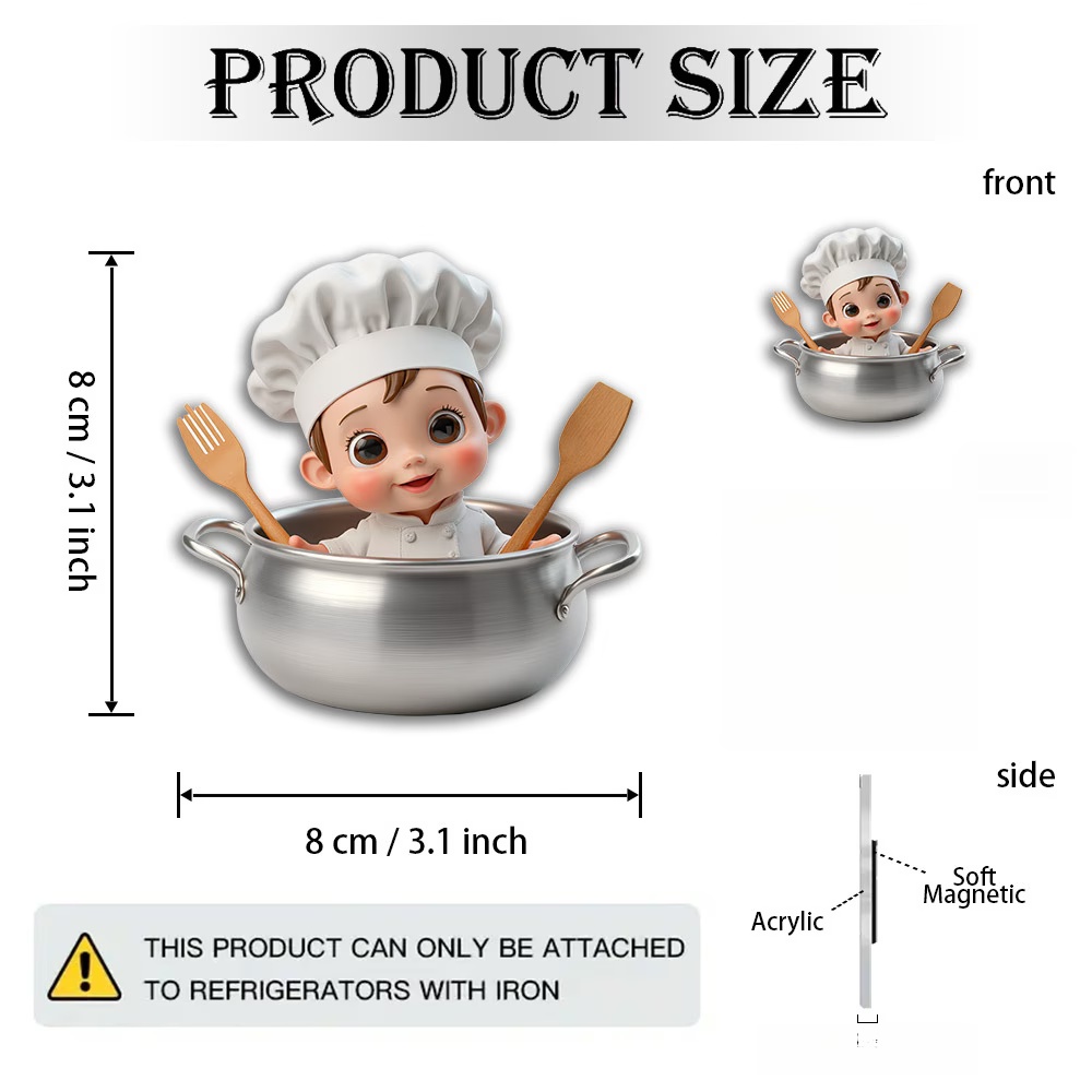 TEMU 1pc Decoration With Chef Hat & Cooking Utensils - Adorable Acrylic Refrigerator Magnet Suitable For Playroom,, Decor - Shiny Gift For &,