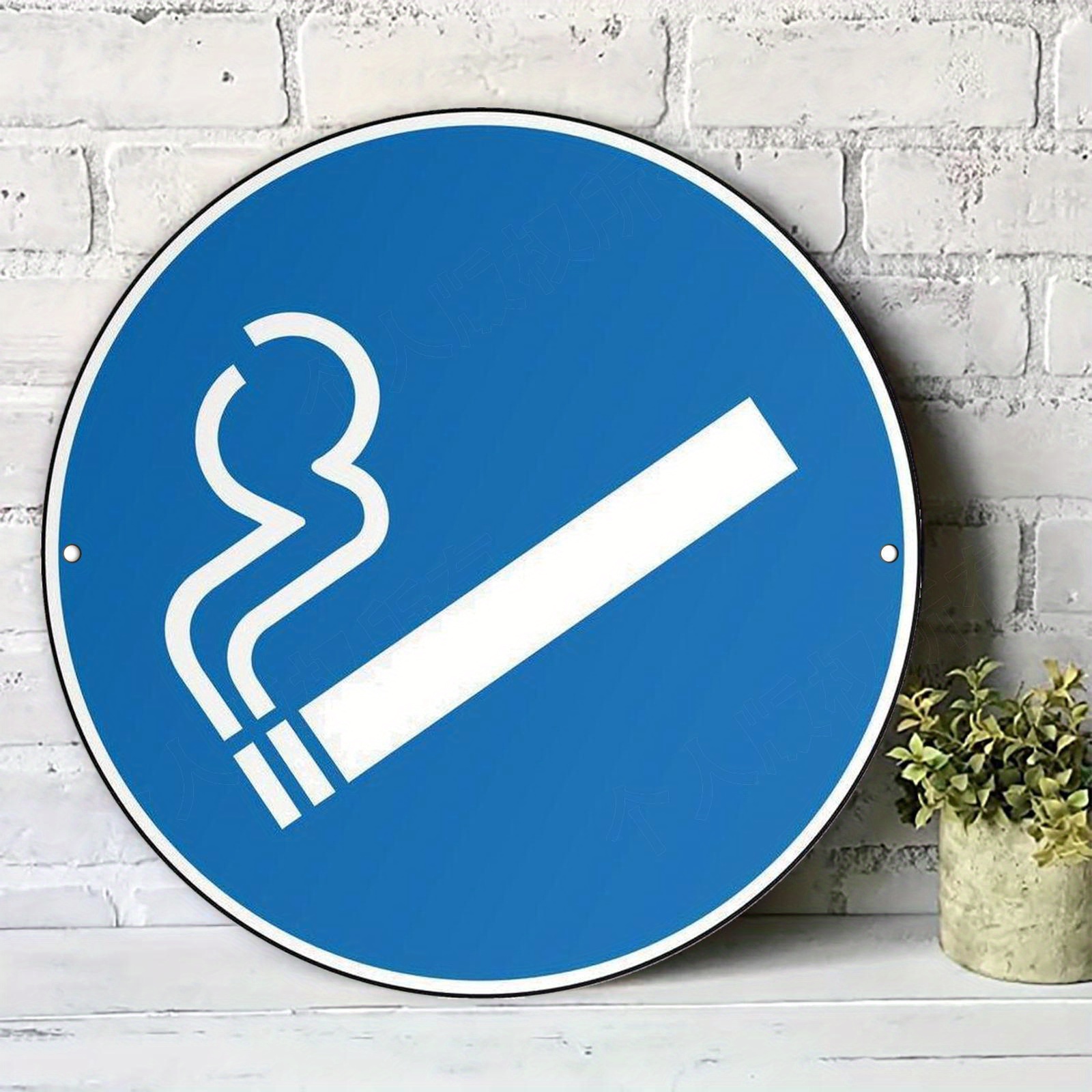TEMU Vintage-style Blue Round Aluminum Smoking Area Sign, 19.99cm In Diameter - Wall-mounted, No Power Required, Suitable For Home And Commercial Use