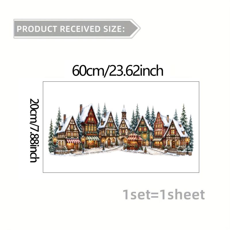 TEMU 2D Plat, 1 stuk 2D Plat Sticker, Kerst Raamsticker, Raamfolie, Glassticker, Decoratieve Sticker voor Ramen en Deuren, Besneeuwd Houten Huis in