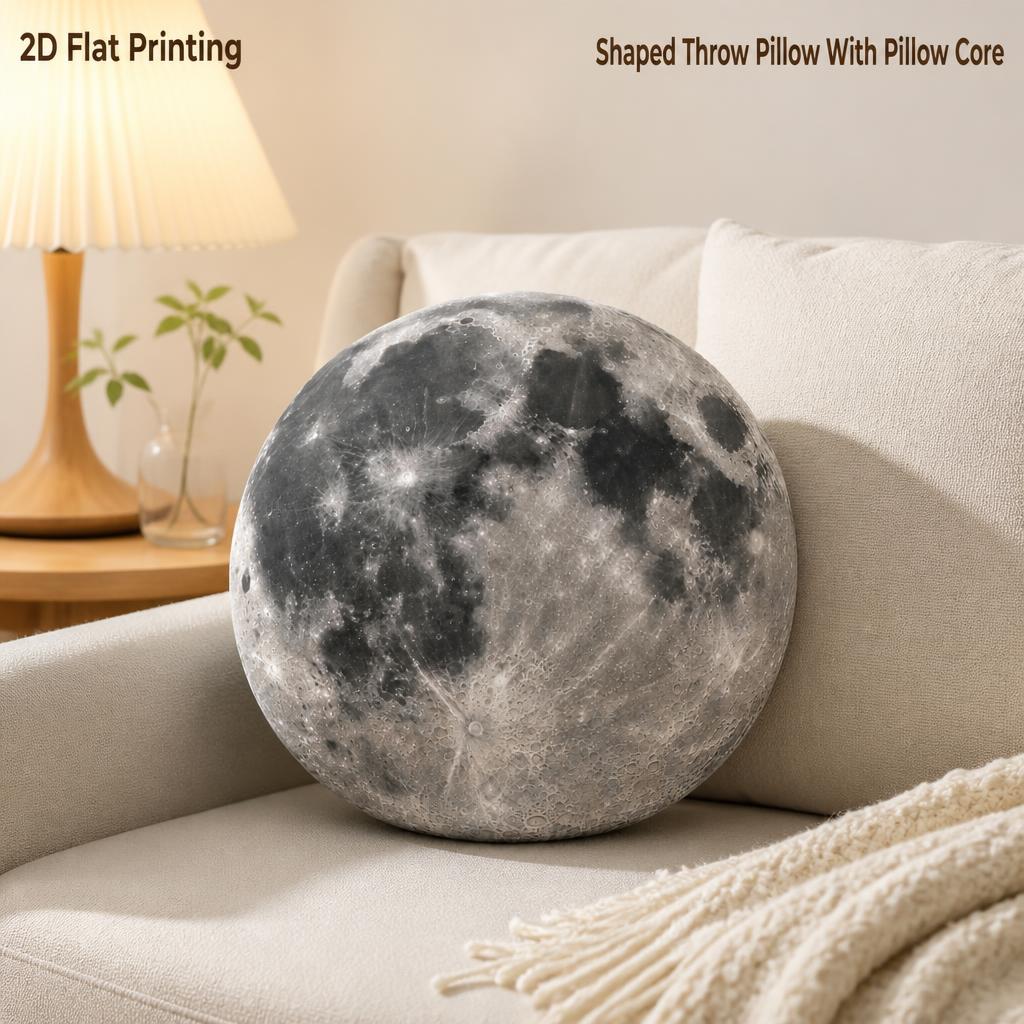 TEMU Moon-shaped Stuffed Throw Pillow Decorative Cushion Pillow Lunar Space Astronomy Lover 2d Flat Printing Pillow
