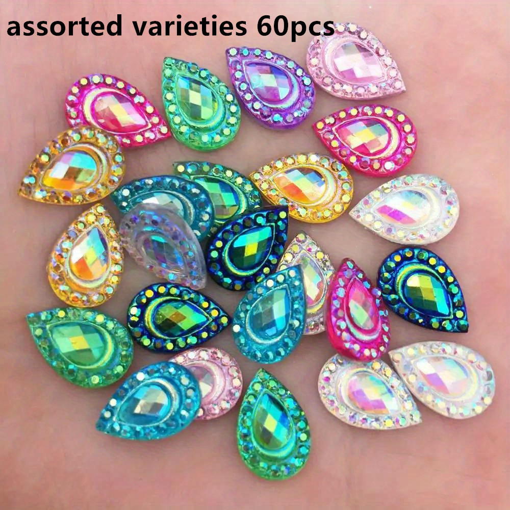 

60pcs Tear Drop Rhinestones, 0.29" X 0.45" For Art, Jewelry Making & Decorations - Diy Accessories