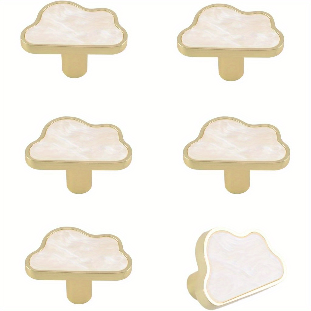 Image of 6pcs Cloud-shaped Metal Cabinet Knobs, Decorative Alloy Drawer Pulls, Single Hole Furniture Cupboard Door Handles For Kitchen, Dresser, Garage Storage Hardware Accessories, Kitchen Cabinet Handles