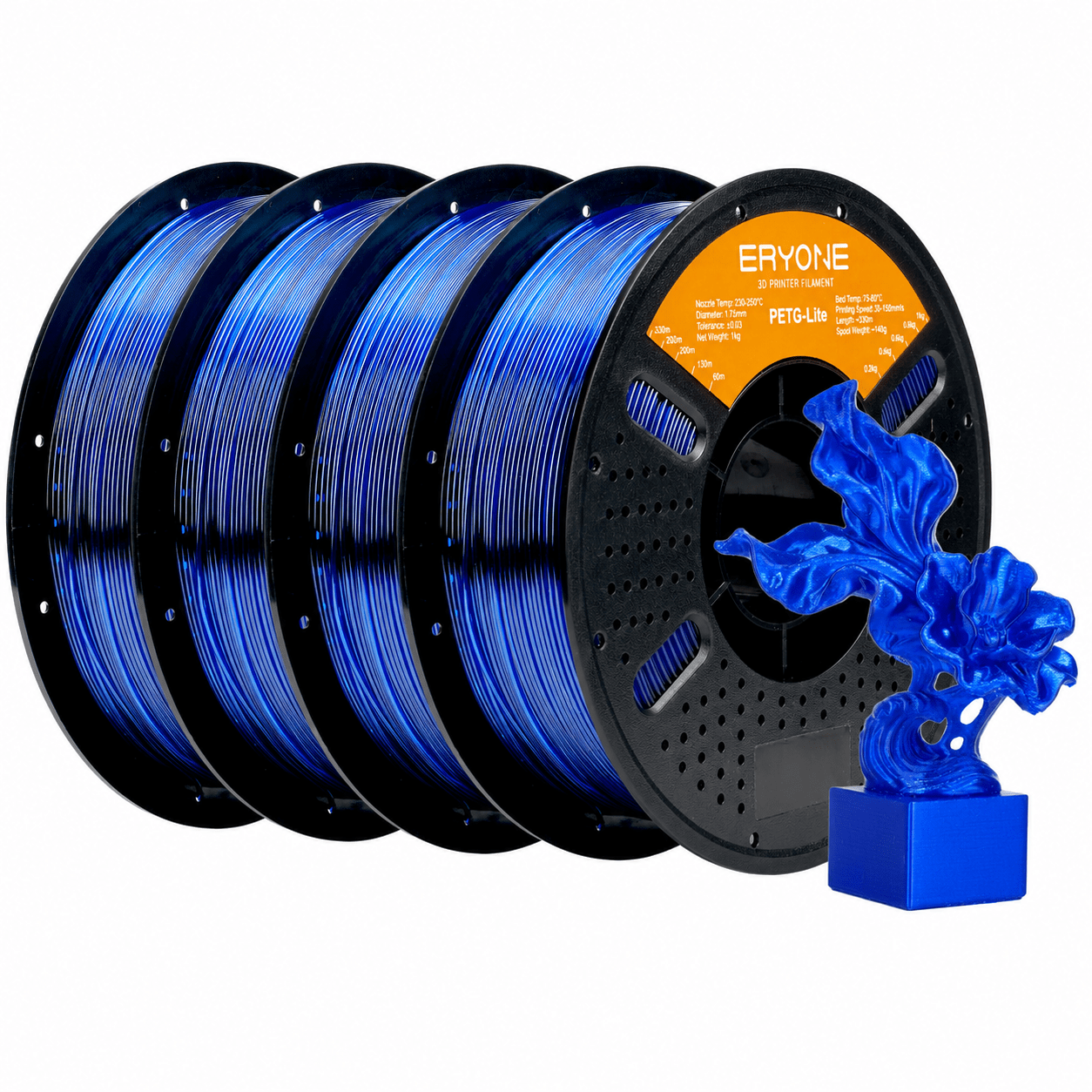 Eryone Petg Lite 3d Printer Filament 1.75mm +/-0.03mm, 4 Rolls (4kg Total), , Smooth Feeding, Strong Layer , Durable And Easy Printing Material