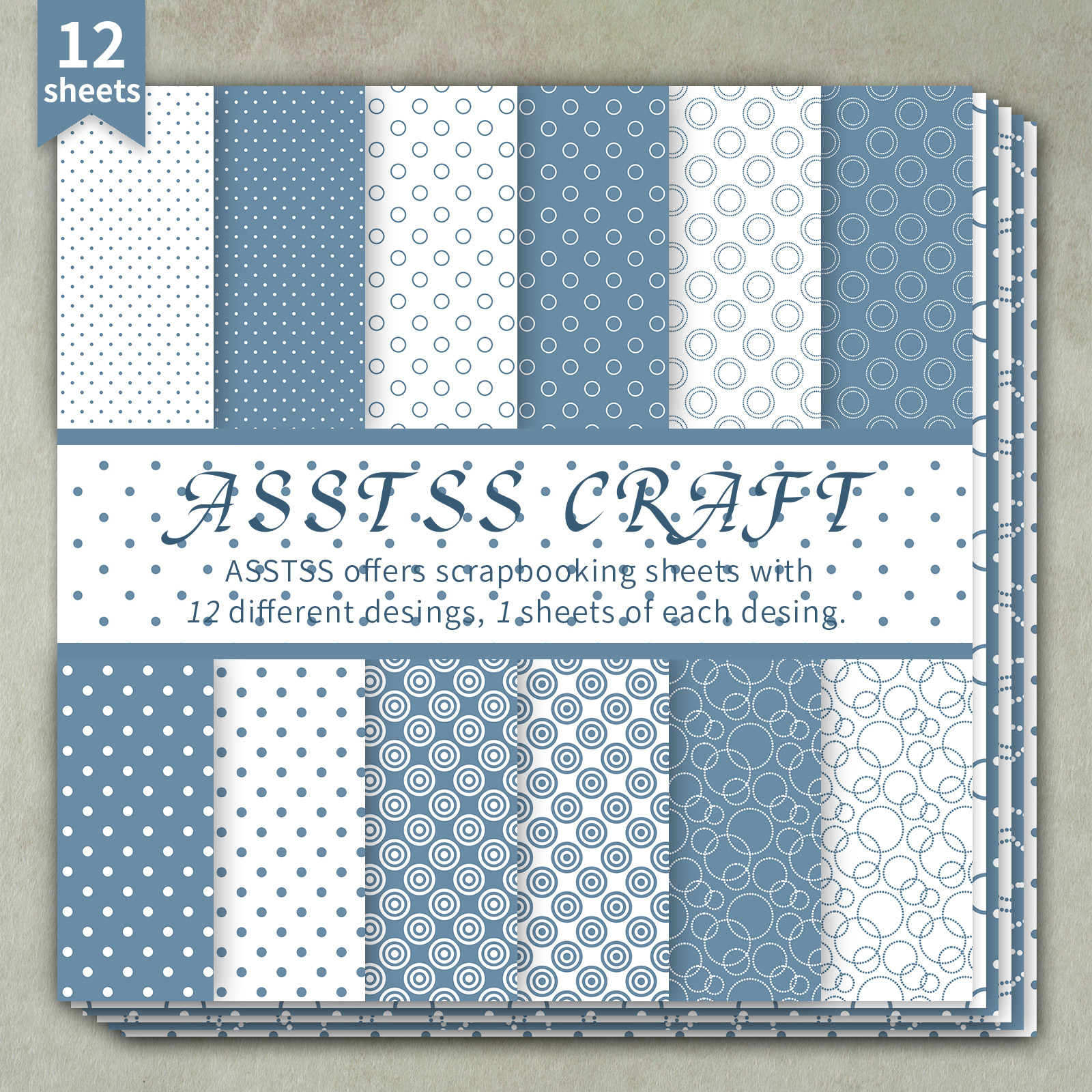 TEMU 12-sheet Asstss Heavyweight Scrapbooking Paper Pad Suitable For Journaling, Collage Art & Crafts - 6"x6" Cardstock With Blue-gray Polka Dot &