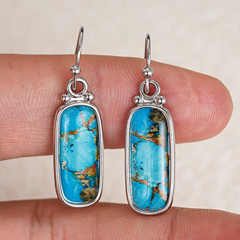 Image of 1 Pair Easy Vintage Inlay Resin Pattern Rectangular Pendant Earrings For Women Daily Party Holiday Earrings Jewelry Wedding Anniversary Gifts