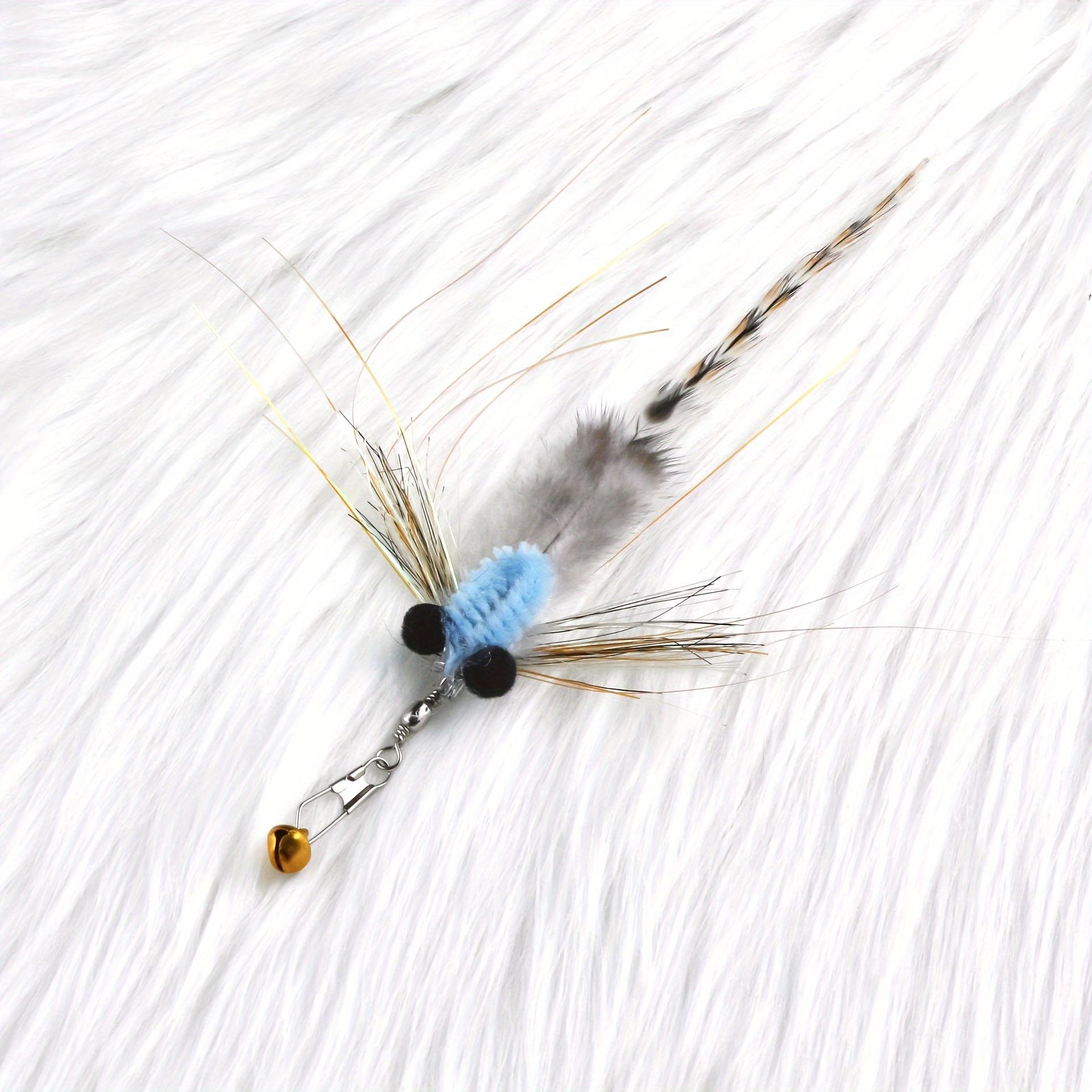 Random Color 1/2pcs SInteractive Cat Teaser Wand Refill - Realistic Floating Insect Replacement Head, Artificial Feather, Colorful Fishing Rod Design for Endless Fun, Perfect Gift for Cats on Christmas, Halloween, Thanksgiving, Valentine's Day & New
