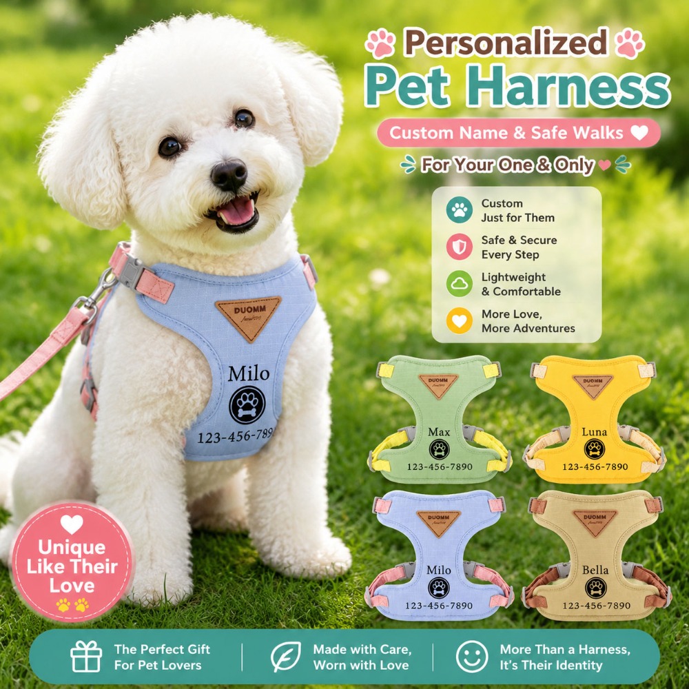 Pet Anti-Pull Harness with Personalized Name and Phone Number