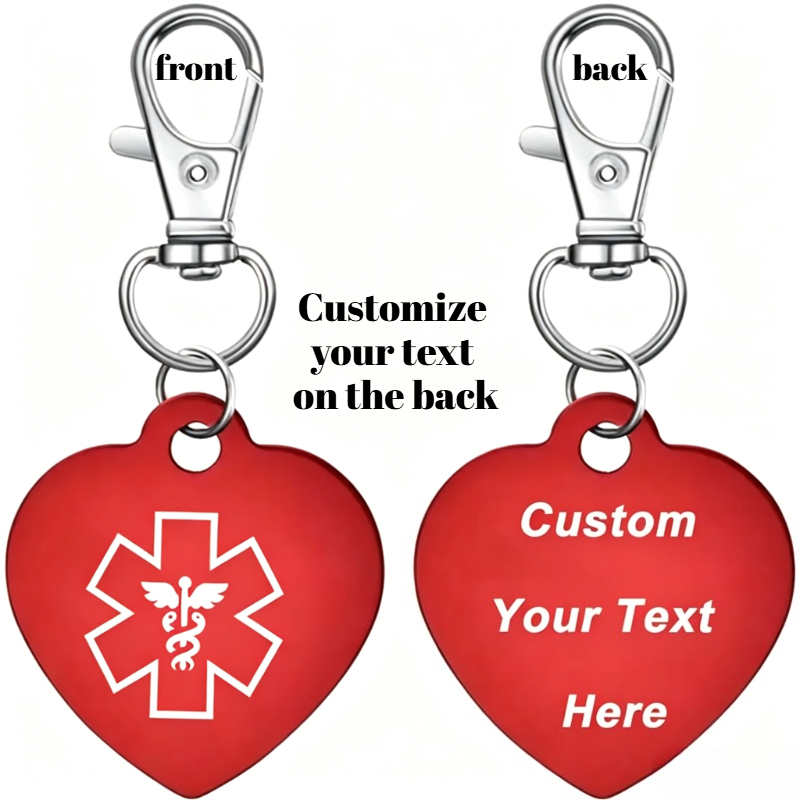 TEMU Personalized Keychain Tag Heart Shape Medic Custom Laser Engraving Emergency Medic Key Tag