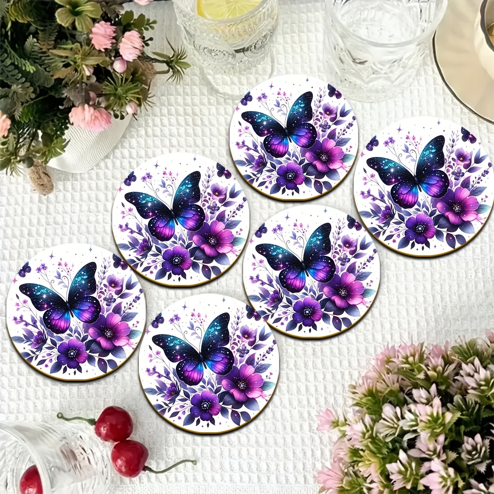 TEMU 6pcs 2d Flat Wooden Heat-resistant Mats, Wooden Tea And Coffee Coasters, Pattern, 3.74x 3.74inch, Suitable For Kitchen, Home And Tableware,