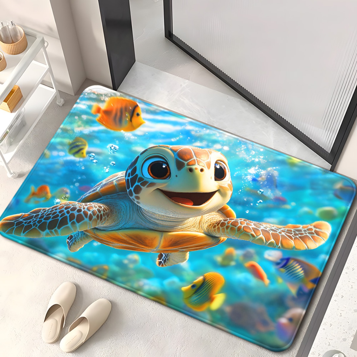 Image of 1pc Turtle Doormats 700gsm, Non-slip Bathroom Floor Mat, Microfiber Absorbent Machine Washable Rug For Bedroom, Living Room Entrance, Camping Picnic Rugs, Outdoor Mat, Outdoor Rug.