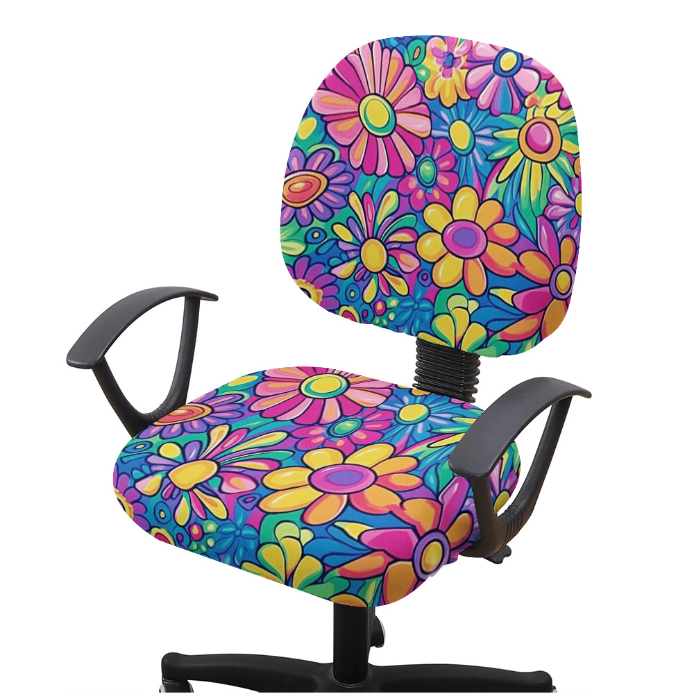 TEMU 2pcs Colorful Flowers Pattern Elastic Office Chair Cover, Fit Compatiblewith Desk, Conference, Home Office Chairs, Easy Clean, , Stretchable,
