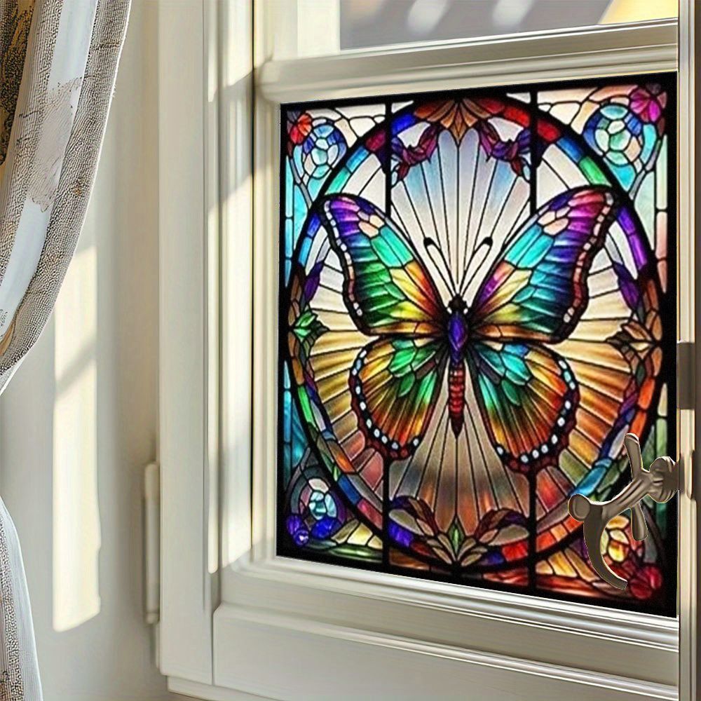 1pc Stained Glass Window Film For Home Decor - Artistic Cling, Multi-scene Application, Light Filtering, Durable, Decoration, Ideal Gift, Holiday , , Seasonal