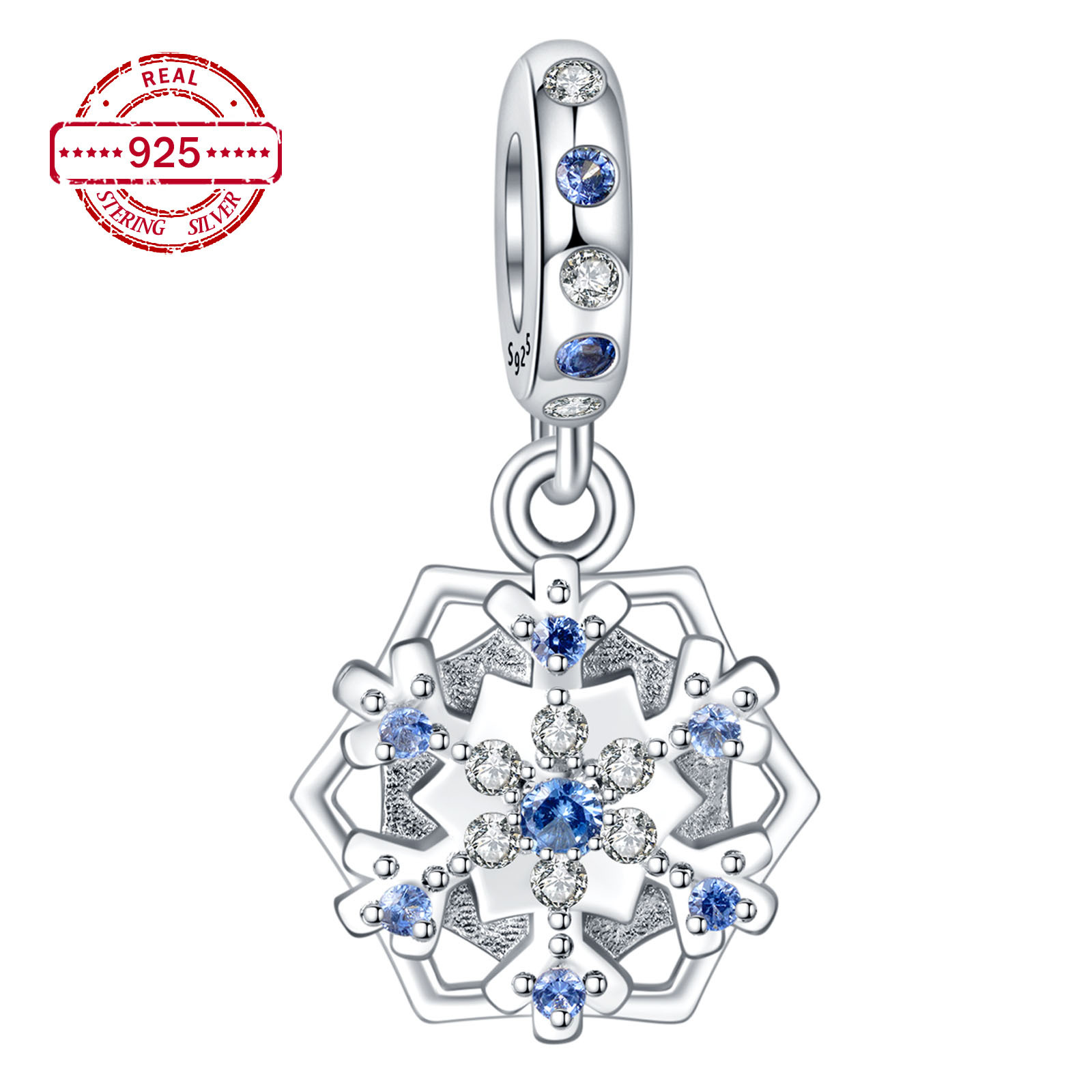 European 925 Sterling Silver Snowflake Charms with Zirconia