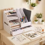 LocalHandmade Plastic Desktop Organizer with Pull-Out Drawers - Manual Assembly Suitable for Home & Office Shelf, Modern Minimalist Storage Shelf with Drawers for Scrapbook Supplies, Paper Crafts, Desk, Quick Assembly RequiredOpen in new tab.