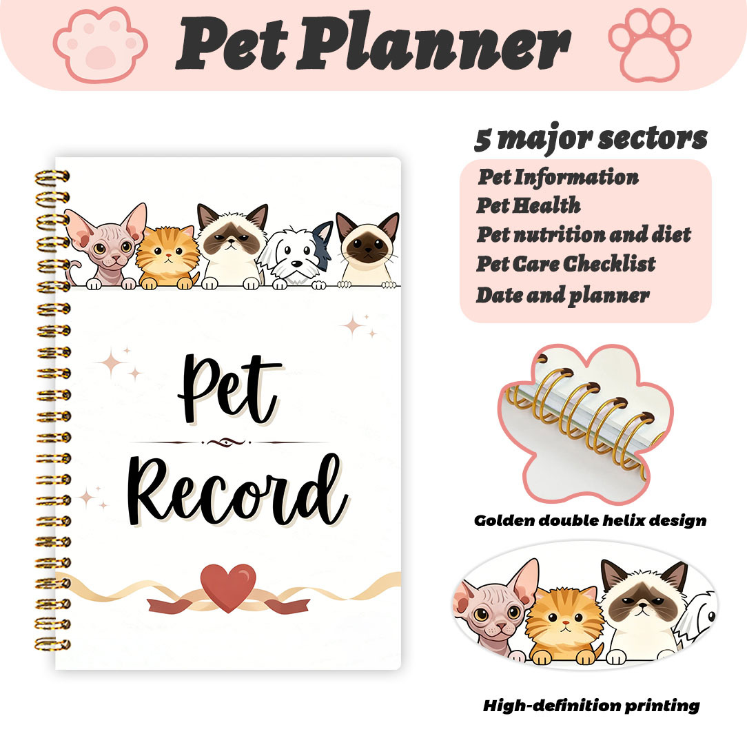 TEMU New Arrival Recommendation: 1pc Pet- Planner, Pet Health Management Handbook With Cute Cartoon Illustration Cover, Five-in-one Functional Design