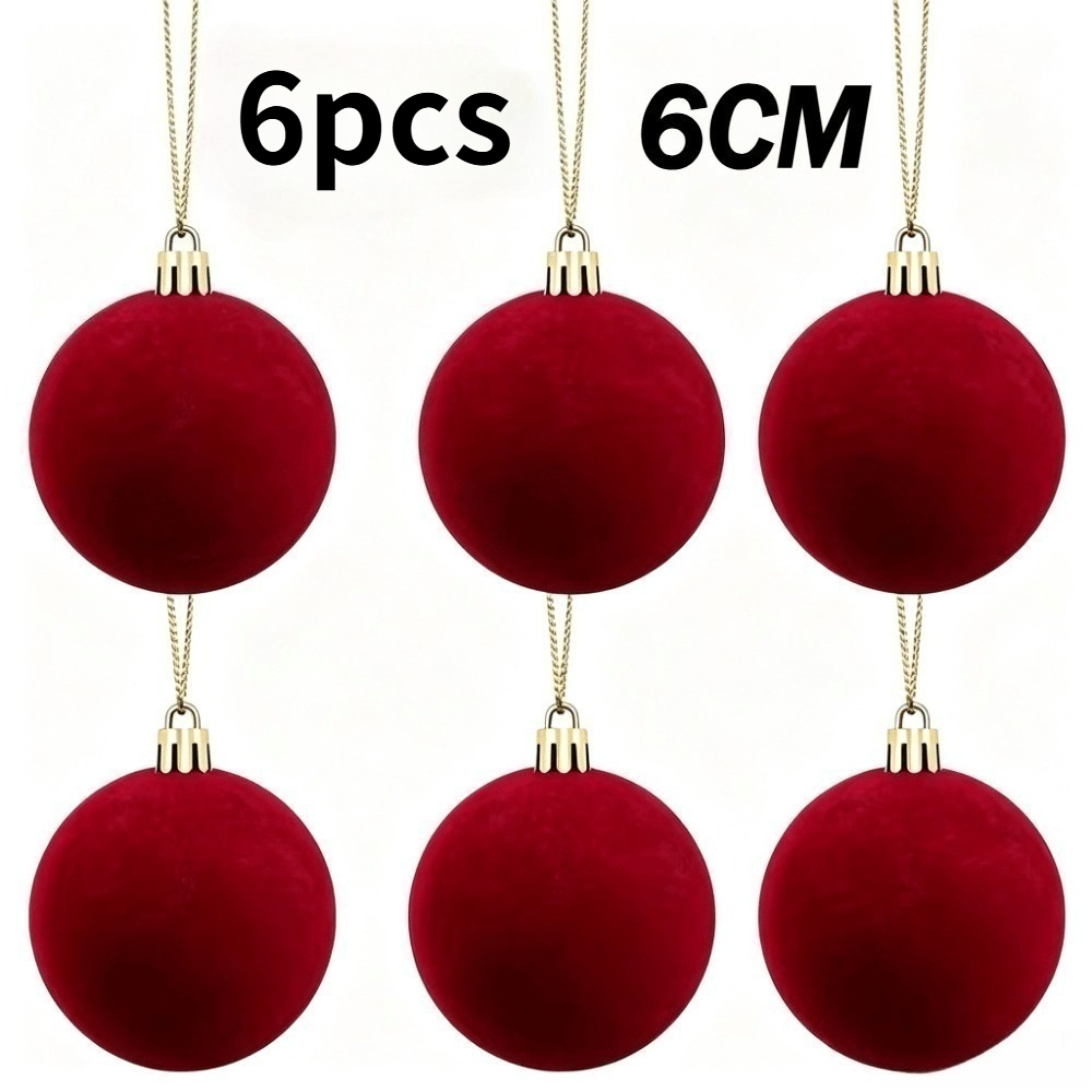 TEMU 6pcs/6cm Burgundy Velvet Christmas Balls, Christmas Tree Ornaments, For Halloween, Thanksgiving, Birthday, And Wedding Crafts, Durable Plastic