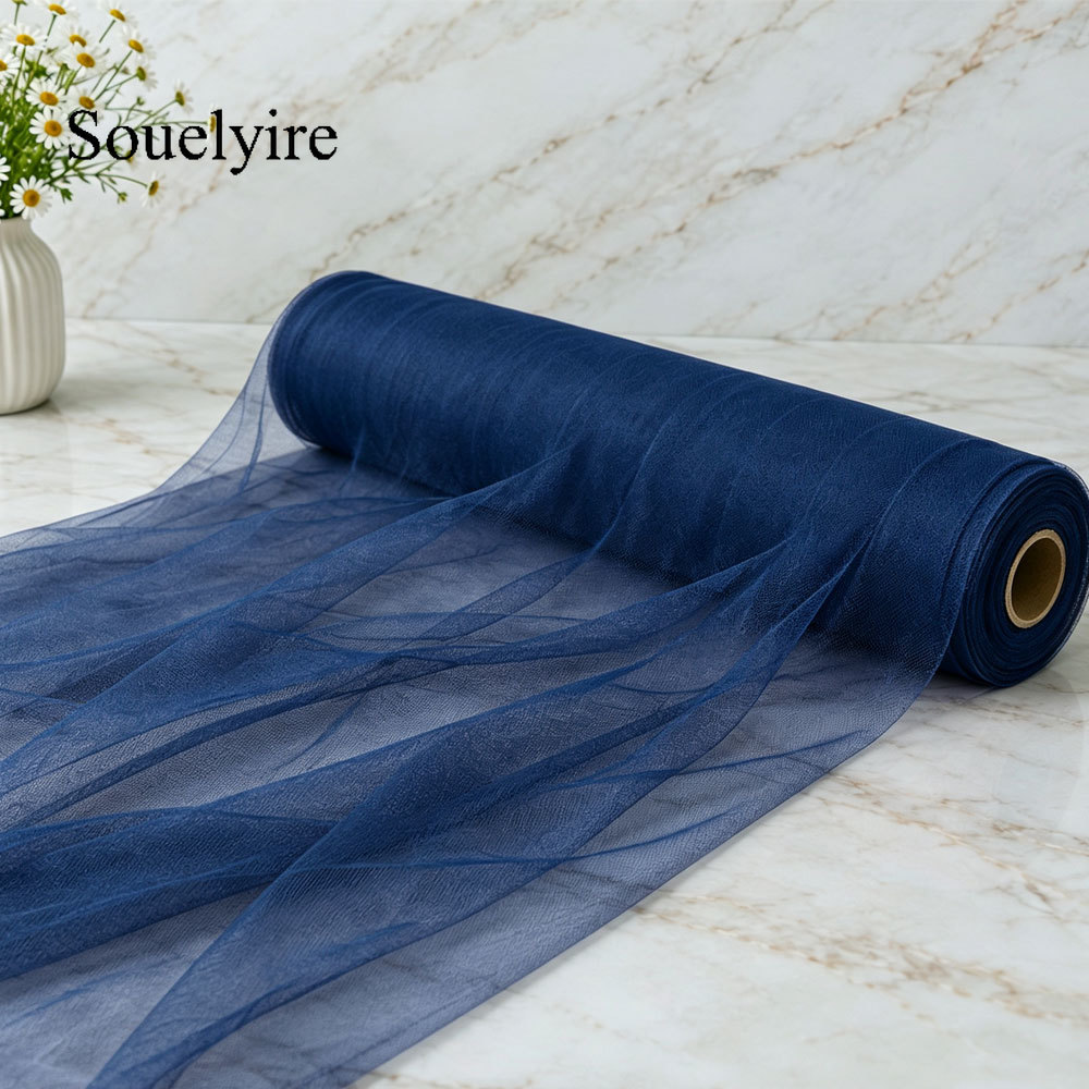 TEMU 1 Rouleau de 50 Mètres de Tulle Extra Long de Qualité Supérieure et Voilé Bleu Marine, Tissu de Gaze Fine et Transparente, Tulle Fluide pour