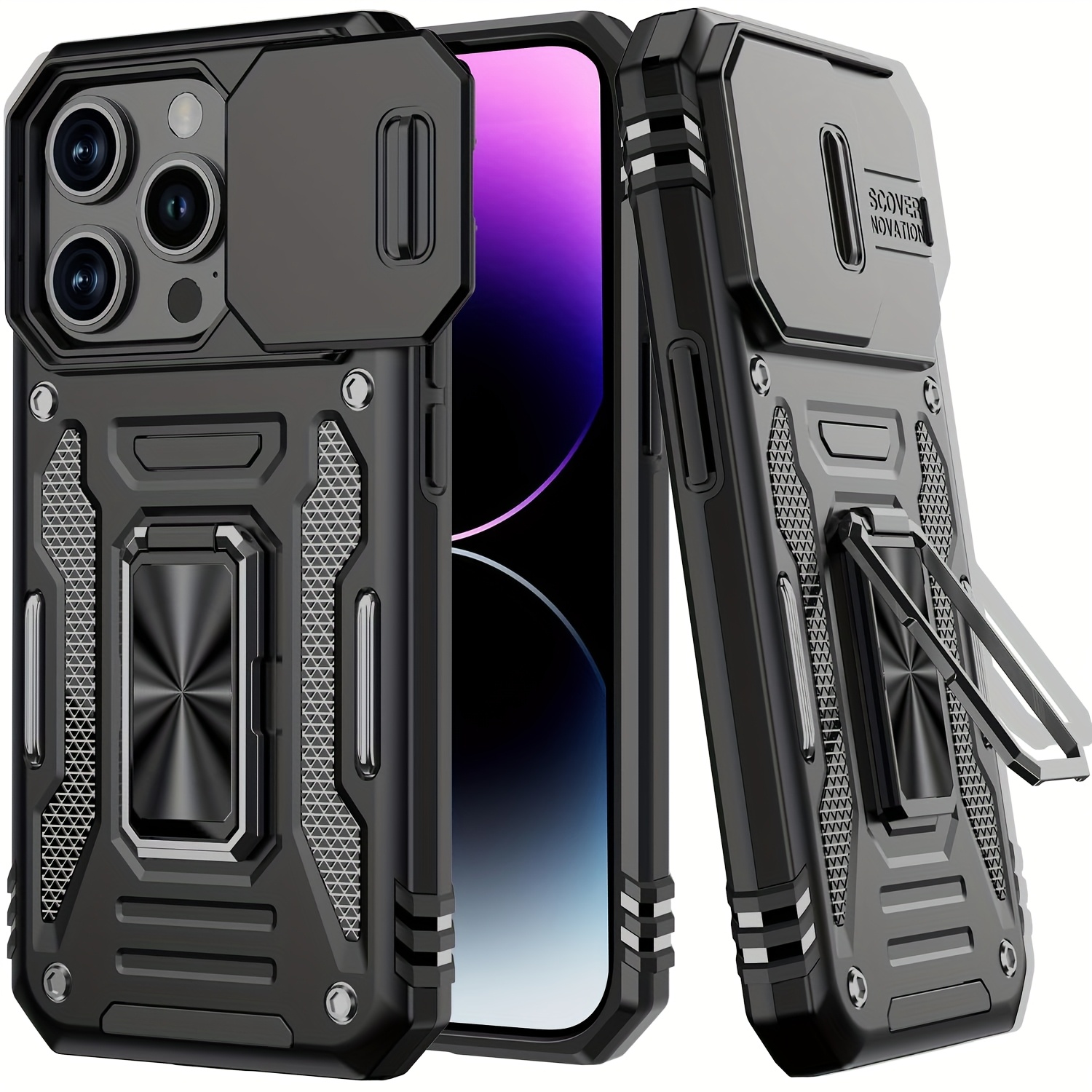 Image of Phone Case: Suitable For 16 15 14 13 12 11promax Xsmax Xs Xr 7/8plus And Other Models Of Heavy Shock Armor 360° Rotating Metal Magnetic Support Phone Hard Shell