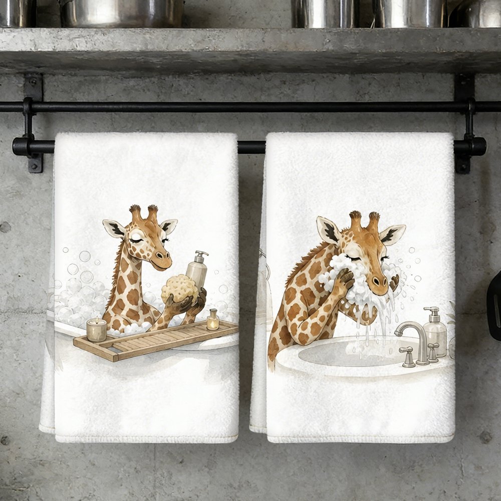 TEMU 2pcs Kitchen Towels, Soft Absorbent Microfiber Tea Towels, Decorative Housewarming/birthday Gifts For Mom, , Neighbors, Giraffe Hand Towels Soft
