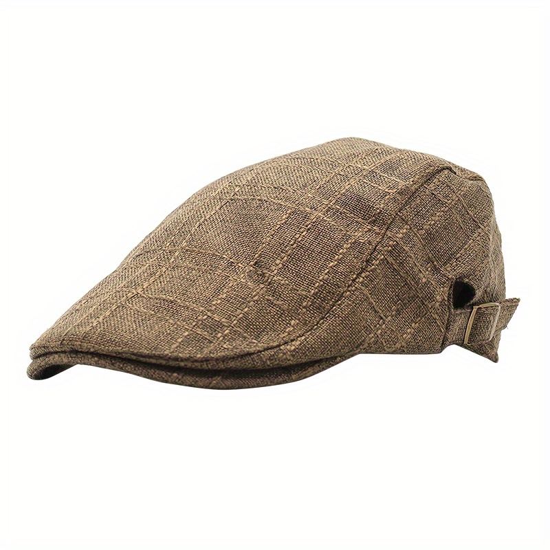 TEMU 1pc Men's Newsboy Cap - Classic Ivy Herringbone Flat Beret, Lightweight Polyester, Hand Washable, Green/ Black/ Brown/ Gray, Valentine's,