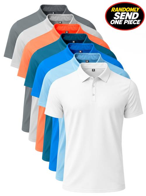 7pcs Men s Short Sleeve Shirts, Summer Outdoor Short Sleeve Travel Shirts, Full Polyester High Neck Short Sleeve Golf Shirts, Suitable for Casual and Sports Wear, Short Sleeve Running Shirts, 1pc 7